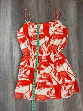 Alice + Olivia Red And White Silk Romper with Thin Straps Medium